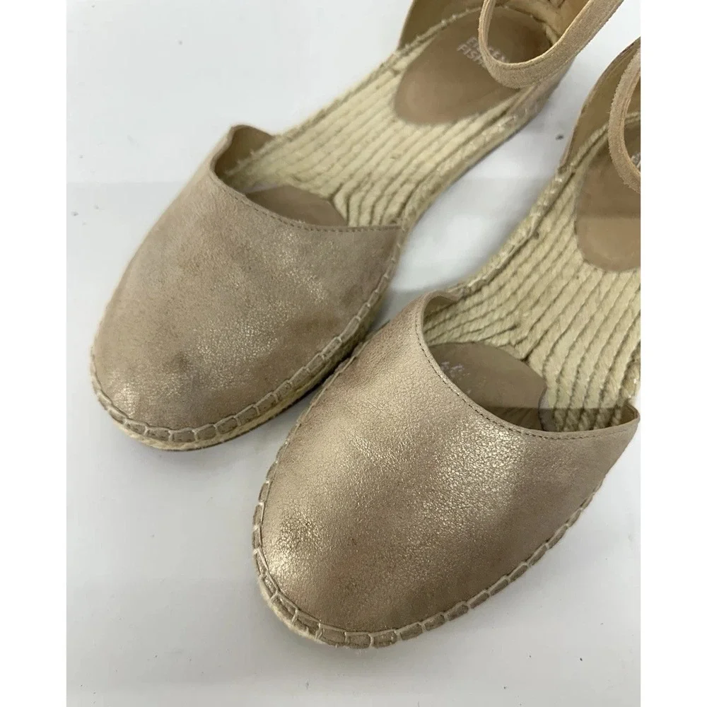 Eileen Fisher Espadrille Size 10 Tumbled Metallic Leather Flat Shoes‎